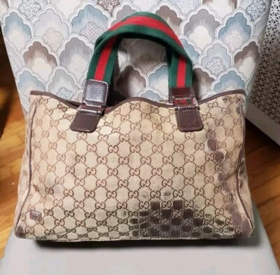 ¡AUTÉNTICO! Bolso de Mano GUCCI GG Horsebit Línea Jerez Beige/Marrón/Rojo/Verde - Áspero Foto 1 de 4