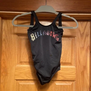 Billabong Girls Black Swimsuit One Piece Logo 6x - Picture 1 of 4