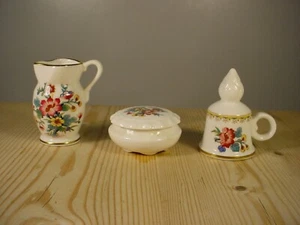Coalport Ming Rose Small Jug, Lidded Pot & Snuffer - Picture 1 of 3