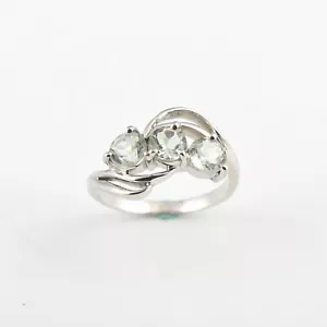 Joyería anillo de tres piedras de amatista verde natural corte redondo de plata de ley 925 - Imagen 1 de 4