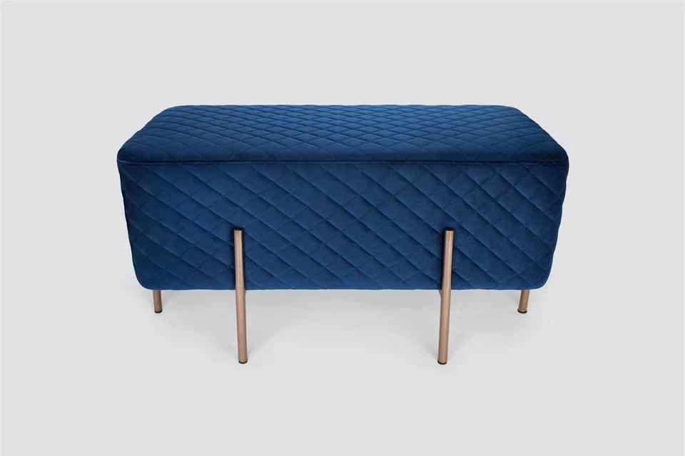 Hampton & Stewart Tufted Velvet Bench Seat Stool Criss Cross Chrome Legs UK - Image 1 of 1