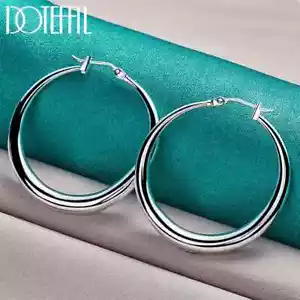 DOTEFFIL 925 Plata de Ley Suave 36mm Gran Círculo Aro Pendiente Fiesta Joyería - Imagen 1 de 6