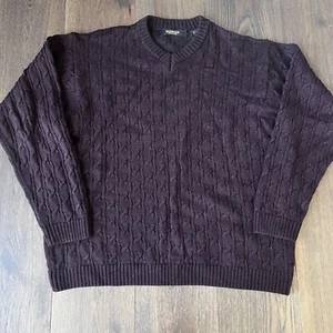 Vintage Bachrach Men's Brown Wool Blend Long Sleeve Cable Knit Sweater 80s 90s - Picture 1 of 8