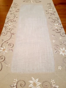Rectangle Linen/Look 40*90cm Taupe Vine Floral Table-Runner - Picture 1 of 3