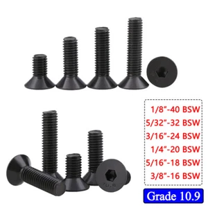 10.9 Steel BSW 1/8" to 3/8" Hex Socket Countersunk Screws Flat Head Bolt DIN7991 - Picture 1 of 8