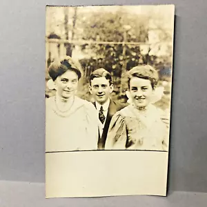 Postcard RPPC Mother With Kids Brother Sister Snapshot Dressed Up 1900s - Picture 1 of 2