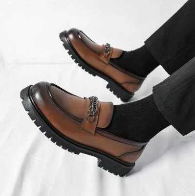 Mens Round Toe Pull On Dress Loafers Flat Oxfords Casual Creepers Pumps Shoes - Image 1 of 4