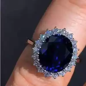 2.25Ct Oval Cut Lab-Created Blue Sapphire Engagement Ring 14K White Gold Plated - Picture 1 of 4