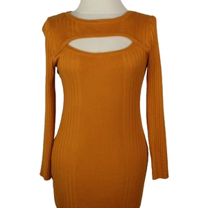 Say What? Knit Dress Orange Bodycon Women Size M Cut Out Long Sleeve Above Knee - Picture 1 of 11