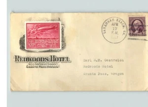 1933 SAVANNAH, GEORGIA cancel, Redwoods Hotel in Grants Pass, Oregon w/ German s - Picture 1 of 1