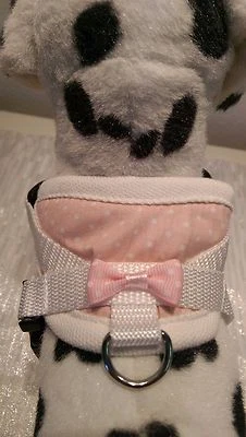 Hundegeschirr XS, Brustgeschirr, weiß rosa gepunktet  Softgeschirr, Halsband, - Bild 1 von 4