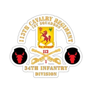 Kiss-Cut Stickers - 113th Cavalry Regiment - Cav Br - DUI - 1st Squadron w Red - Picture 1 of 1