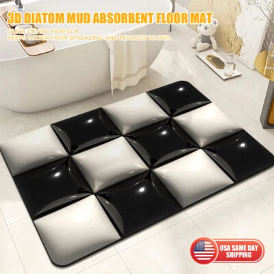 3D Black White Grid Anti Slip Soft Diatom Mud Floor Mat For Kitchen Bathroom Rug - Image 1 of 4