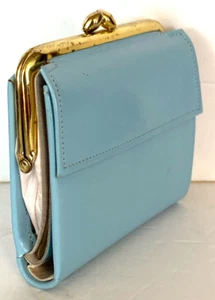 PRINCE GARDNER VINTAGE UNBENUTZT BLAU LEDER MÜNZBÖRSE FALTBARE GELDBÖRSE KOMBI - Bild 1 von 9