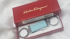 SALVATORE FERRAGAMO Designer Embossed Leather Double Keyring Key Holder Strap - Picture 1 of 6