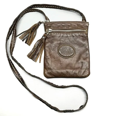 Roots Canada Brown Leather Small Slim Crossbody Shoulder Bag Pouch Fringe Tassel - Image 1 of 4