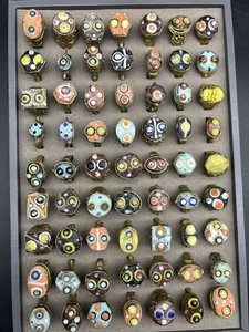 Multicolor 63 Mix Glass Vintage Brass Rings,Islamic Roman Glass Eye Rings - Picture 1 of 12