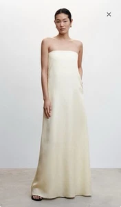 Mango Strapless Cream Linen Mix Maxi Dress Size M RRP £99 Sold Out - Picture 1 of 7