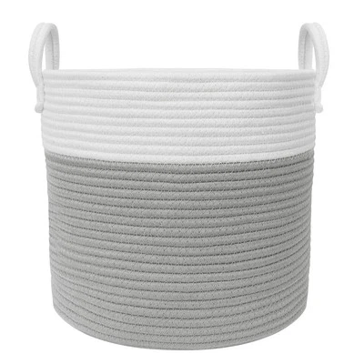 Medium Cotton Rope Hamper - Grey/White Laundry Basket for Toys, Clothes, Nursery - image 1 of 2