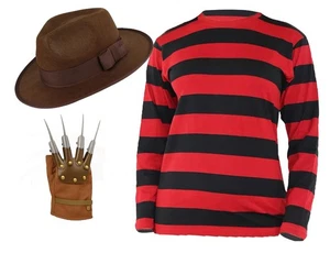 Erwachsene Freddy Krueger Elm Street Nightmare Halloween Kostüm Set - Bild 1 von 6