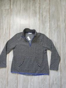 NWT Talbots Black White Chevron Elliptical Blue Hem Half Zip Pullover Petite L - Picture 1 of 8