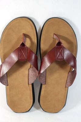 Women's Burgundy Brown Leather Flip Flop Thongs Sandals Shoes Size 11 NEW - Image 1 of 4