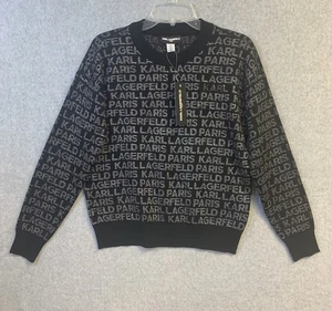 Karl Lagerfeld Paris Sweatshirt Top Womens S Black Metalic Spellout MSRP $99 NWT - Picture 1 of 13