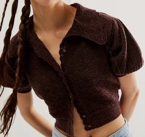 Free People Edie Kaschmir-Cardigan Damen kurz plissiert Puffärmel Small neu mit Etikett - Bild 1 von 15