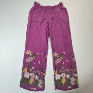 Twiggy London Seidenhose L lila Blumen Kolibri Print weites Bein Boho Y2K - Bild 1 von 8
