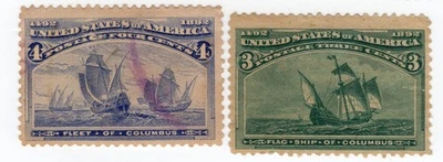 Estampillas individuales de Scott #232-233 Columbus Ships - usadas Foto 1 de 2