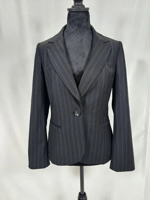 Ann Taylor Petites Women's Black Pinstripe Blazer Single Button Closure Size 8P - Image 1 of 4
