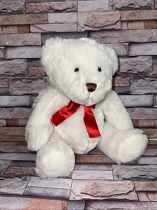 Build a Bear BAB White Sitting Bear 8.5” Stuffed Animal Toy Plush Red Ribbon - Picture 1 of 13