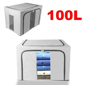100L Folding Organizer Fabric Thickening Closet Clothes Storage Box with Handle - Picture 1 of 13