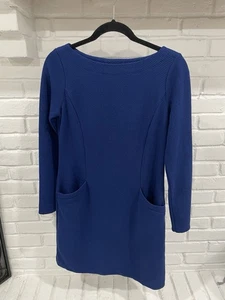 Boden Ingrid Jaquard Shift Dress Blue Depths pockets round neckline Size 2 Petit - Picture 1 of 7