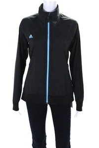 Adidas Womens Long Sleeve Front Zip Logo Light Jacket Black Blue Size Small - Picture 1 of 6