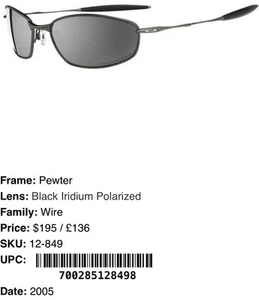 oakley whisker Pewter Frame /black Iridium Polarized sunglasses Vintage - Picture 1 of 10