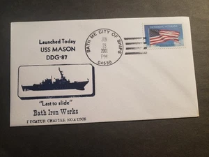 USS MASON DDG-87 Naval Cover 2001 LAUNCH Cachet BATH IRON WORKS, MAINE - Bild 1 von 2