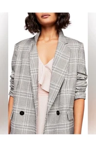 Free People Blazer Jacket Womens Medium Gray Black Plaid Oversized Large NWT - Picture 1 of 19