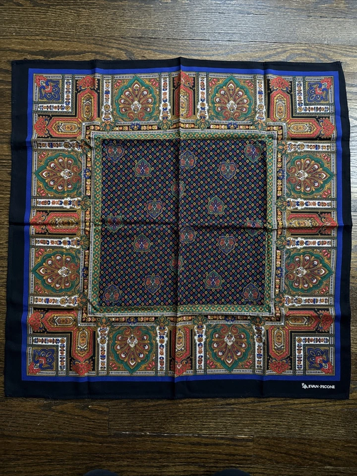 "Bufanda cuadrada vintage Jacquard Evan Piccone cachemira 28"" NUEVA" Foto 1 de 4