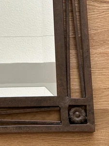 Industrial Style Metal Beveled Frame Wall Mirror 33in  Minimalist Vanity Rustic - Picture 1 of 9