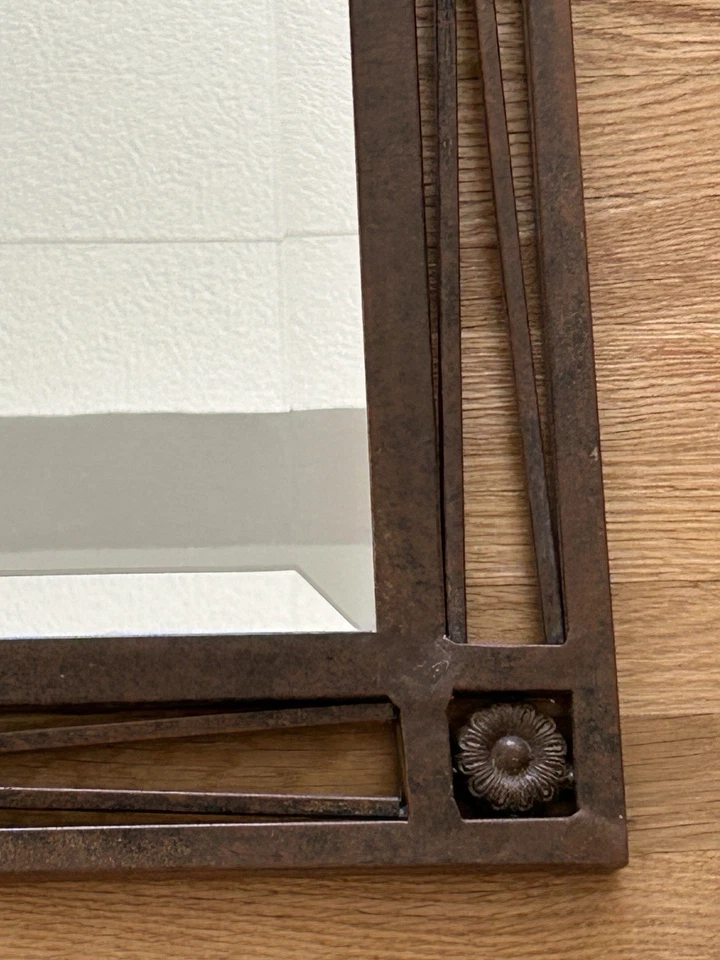 Industrial Style Metal Beveled Frame Wall Mirror 33in  Minimalist Vanity Rustic - Image 1 of 4