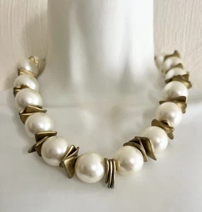 Jewelry Accessory Necklace Retro Large Bead Beige Collar Free Ship - Picture 1 of 4