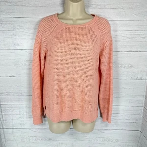 J crew women xs pink peach linen round neck sweater beachy coastal preppy cottag - Picture 1 of 7