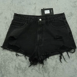 Fashion Nova Adelia Distressed Shorts Women's 30 Black High-Rise Denim Jorts - Picture 1 of 10