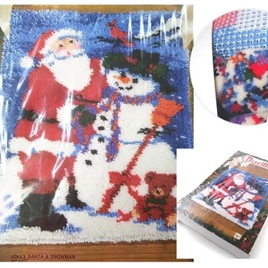 NOS Vintage BUCILLA Latch Rug Wall Kit Jolly SANTA& SNOWMAN Sealed 13801 20x27 - Picture 1 of 10