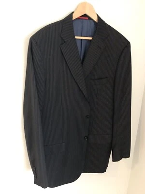 Isaia Made in Italy Mens Navy Blue Black Striped Super 120s Wool Blazer 48L - Image 1 of 4
