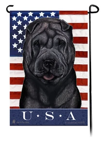 Patriotische USA Gartenflagge - Schwarz Shar Pei 125 - Bild 1 von 1