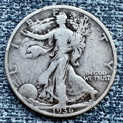 1936 Walking Liberty Half Dollar in Fine Condition, Comprised of 90% Silver Cover