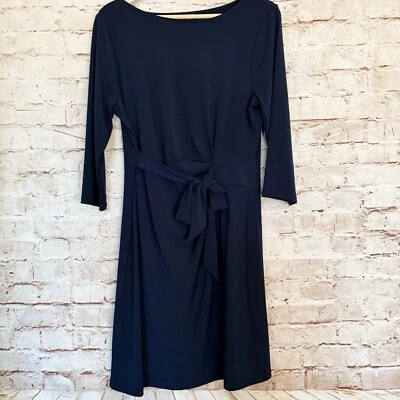 Ann Taylor Petite Womens Jersey Tie waist Sheath Dress Size LP Navy Blue - Image 1 of 4