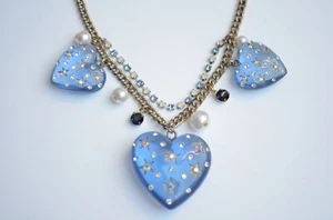 Betsey Johnson Heavens To Betsey Blue Lucite Hearts Stars Pearls Necklace - Picture 1 of 9